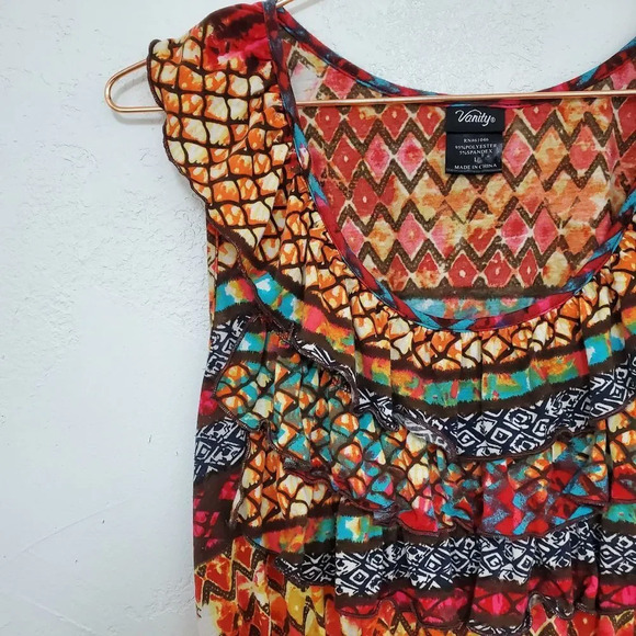 VANITY | Colorful Flounce Sleeveless Empire Large - Picture 2 of 5